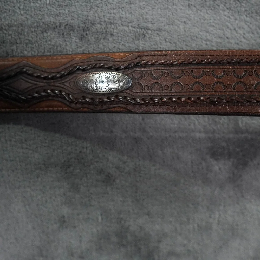 VTG Hank Williams Alumaline 4108 Belt Men 42 Brown Leather Western Country Music